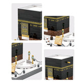 LEGO model van de Kaaba in Mekka met zwart kubusvorm en gouden decoratieband